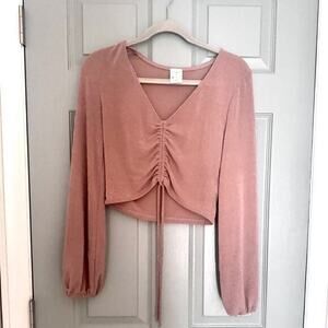Vici By Together Pink Crop Ruched Tie Front Blouse